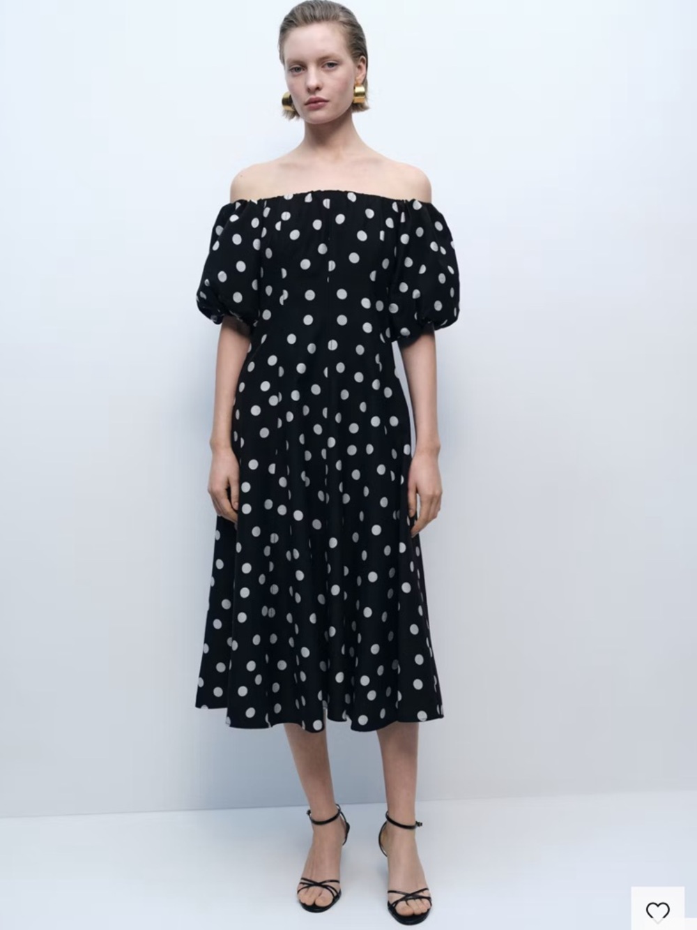 Mango Black Off-Shoulder Polka Dot Midi Dress - Picture 6 of 10